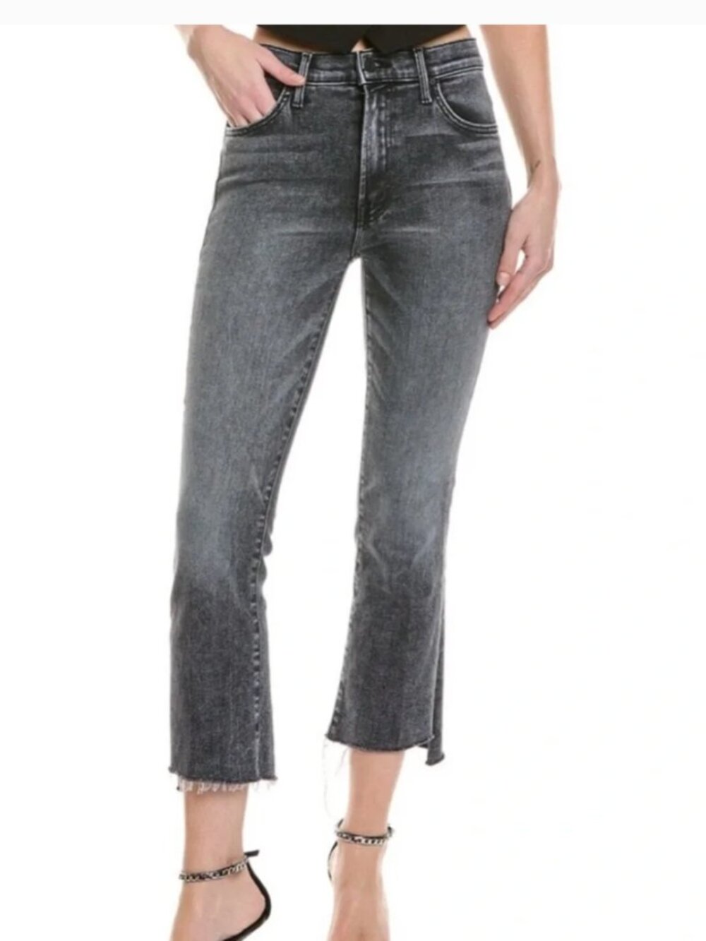 MOTHER Gray Washed Ankle Crop Jeans